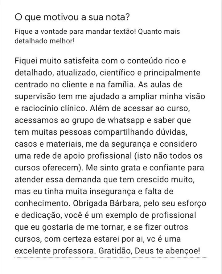 Resposta de pesquisa sobre as supervisões e a comunidade de alunas